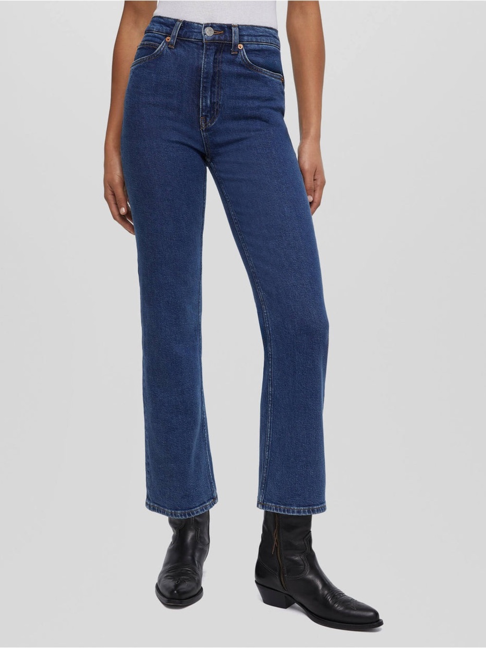 Re/Done Jeans Womens 25 70s Crop Boot High Rise Faded Rider Dark Wash